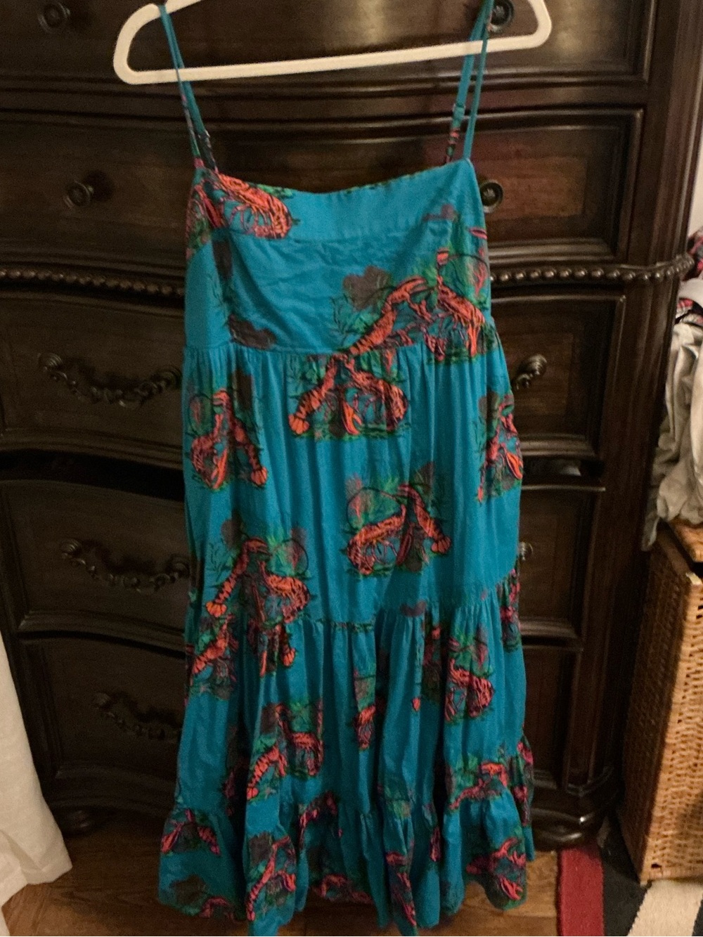J. Crew Teal Floral Tiered Maxi Dress
